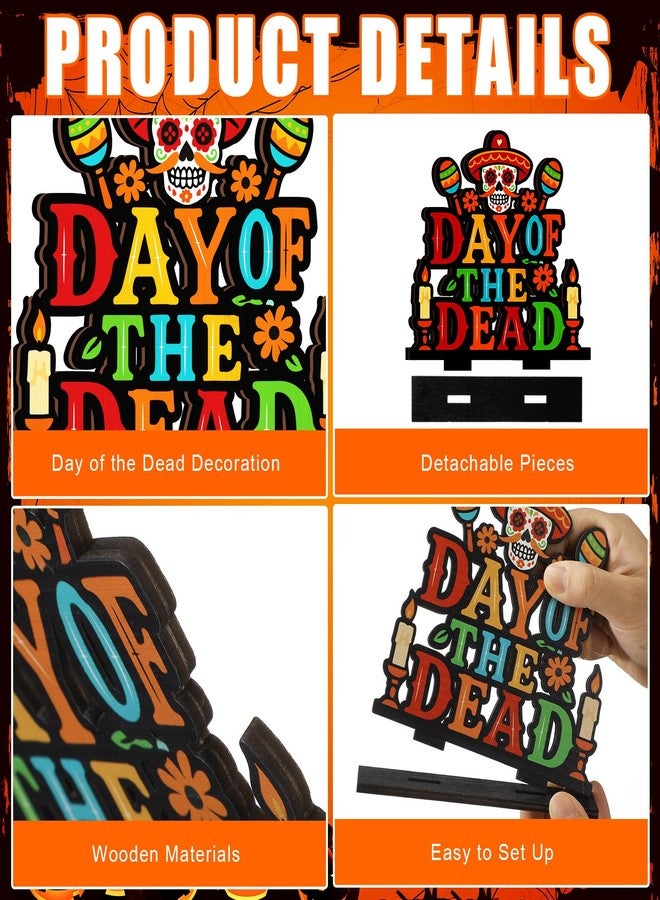 Yuntau 6 Pcs Day of The Dead Decorations Dia De Los Muertos Wooden Table Centerpiece Sugar Skull Dancing Ghost Skeleton Couple Cat Tabletop Signs for Day of The Dead Halloween Mexican Party Decor - Image 4