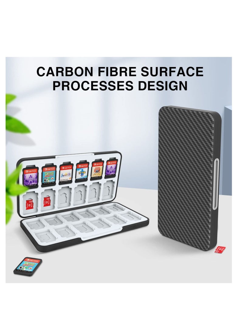 Excefore Game Card Case for Nintendo Switch OLED Game Card Micro SD Memory Cards with 24 Game Card Slots and 24 Micro SD Card Slots,Carbon Fibre Surface Shell Silicone Lining Portable Cartridge Storage Box - Image 5