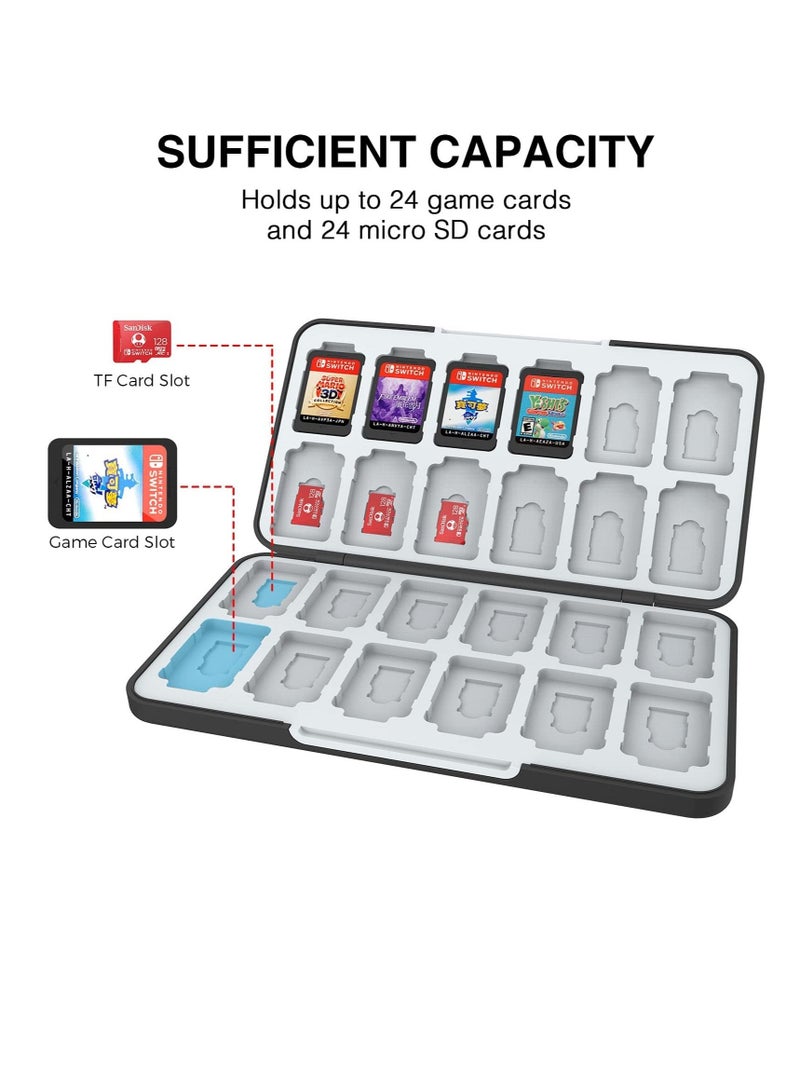 Excefore Game Card Case for Nintendo Switch OLED Game Card Micro SD Memory Cards with 24 Game Card Slots and 24 Micro SD Card Slots,Carbon Fibre Surface Shell Silicone Lining Portable Cartridge Storage Box - Image 2