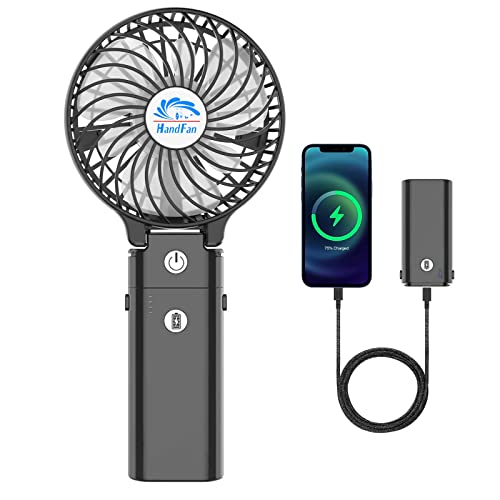 HandFan 5200mAh Portable Handheld Fan Personal Hand Held Fan USB Rechargeable 180 Foldable3 Speeds Strong Airflow Cooling Fan for TravelOutdoorsBeachConcertsDisneyGamesPicnicsPark Black - Image 1