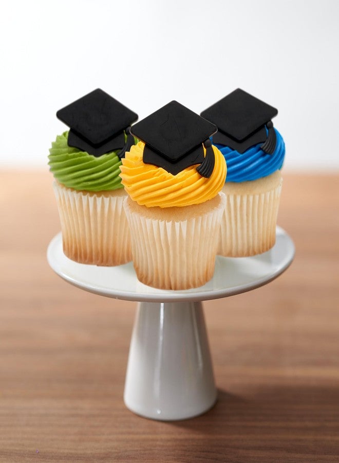 DecoPac Grad Hat Cupcake Toppers, 24 Graduation Cake Decorations, Black Grad Hat Rings, Food Safe Cake Decorations - 24 Pack - Image 5