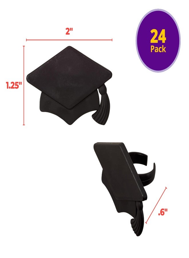 DecoPac Grad Hat Cupcake Toppers, 24 Graduation Cake Decorations, Black Grad Hat Rings, Food Safe Cake Decorations - 24 Pack - Image 3