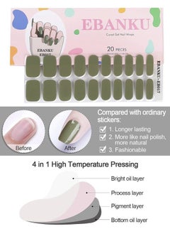 EBANKU 20Pcs Cured Gel Nail Polish Strips, Green Adhesive Full Wrap Gel Nail Art Sticker, Waterproof Gel Nail Wrap Stickers with Nail File and Stick （UV/LED Lamp Required）  - Image 3