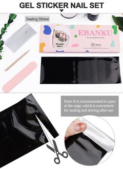 EBANKU 20Pcs Cured Gel Nail Polish Strips, Green Adhesive Full Wrap Gel Nail Art Sticker, Waterproof Gel Nail Wrap Stickers with Nail File and Stick （UV/LED Lamp Required）  - Image 4