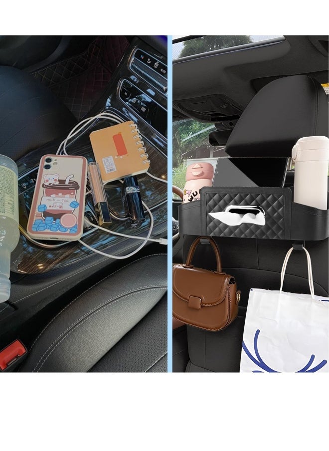Generic Car Back Seat Storage Organizers, with 2 Drink Cup Holder, Tissue Box and Storage Box Hook, Auto Multi Functional Storage, for Kids, Men, Women and Travel (Black)  - Image 3
