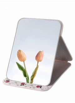 Generic Tabletop Foldable Makeup Mirror,Portable Vintage Rose Pattern Desktop Mirror,PU Portable Adjustable Rectangular Ultrathin Mirror,For Travel,Camping,Home  - Image 2