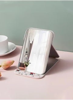 Generic Tabletop Foldable Makeup Mirror,Portable Vintage Rose Pattern Desktop Mirror,PU Portable Adjustable Rectangular Ultrathin Mirror,For Travel,Camping,Home  - Image 4