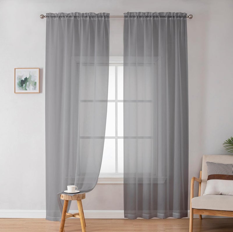 SimpleBrand Grey Sheer Curtains 72 Inches Long 2 Panels for Living Room, Rod Pockets Airy Window Treatments Voile Sheer Curtain Panels Lightweight for Front Back Patio Glass Door, 42" Width - Image 1