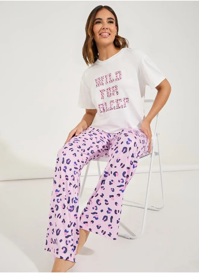 Styli Wild For Sleep Printed T-Shirt & Pyjama Set