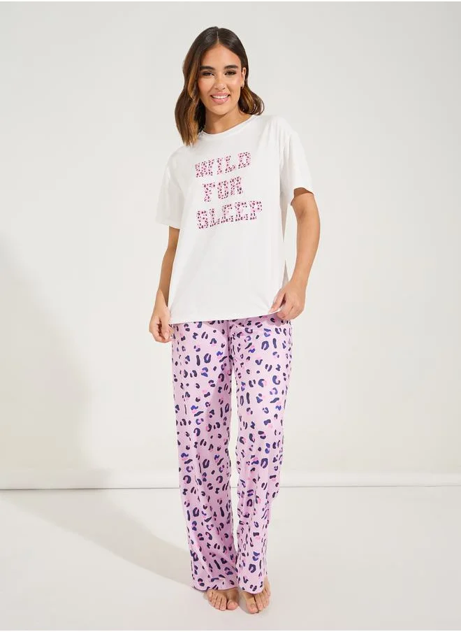 Styli Wild For Sleep Printed T-Shirt & Pyjama Set