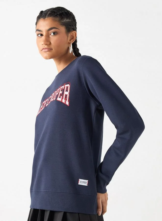 Lee Cooper Logo Embroidered Cotton Sweatshirt with Long Sleeves
