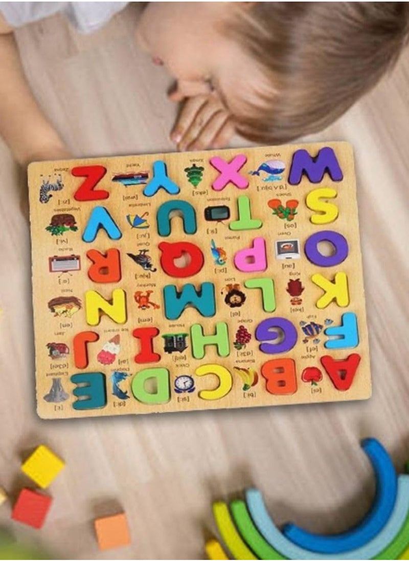MARKQ Wooden Alphabet Puzzle Board [Uppercase Alphabet] – ABC Learning Toy with Letter Blocks- Jigsaw Board for Toddlers & Preschool Kids  - Image 4