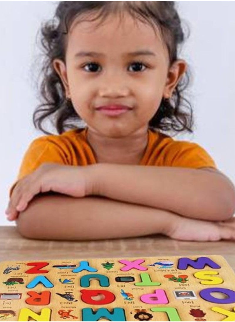 MARKQ Wooden Alphabet Puzzle Board [Uppercase Alphabet] – ABC Learning Toy with Letter Blocks- Jigsaw Board for Toddlers & Preschool Kids  - Image 5