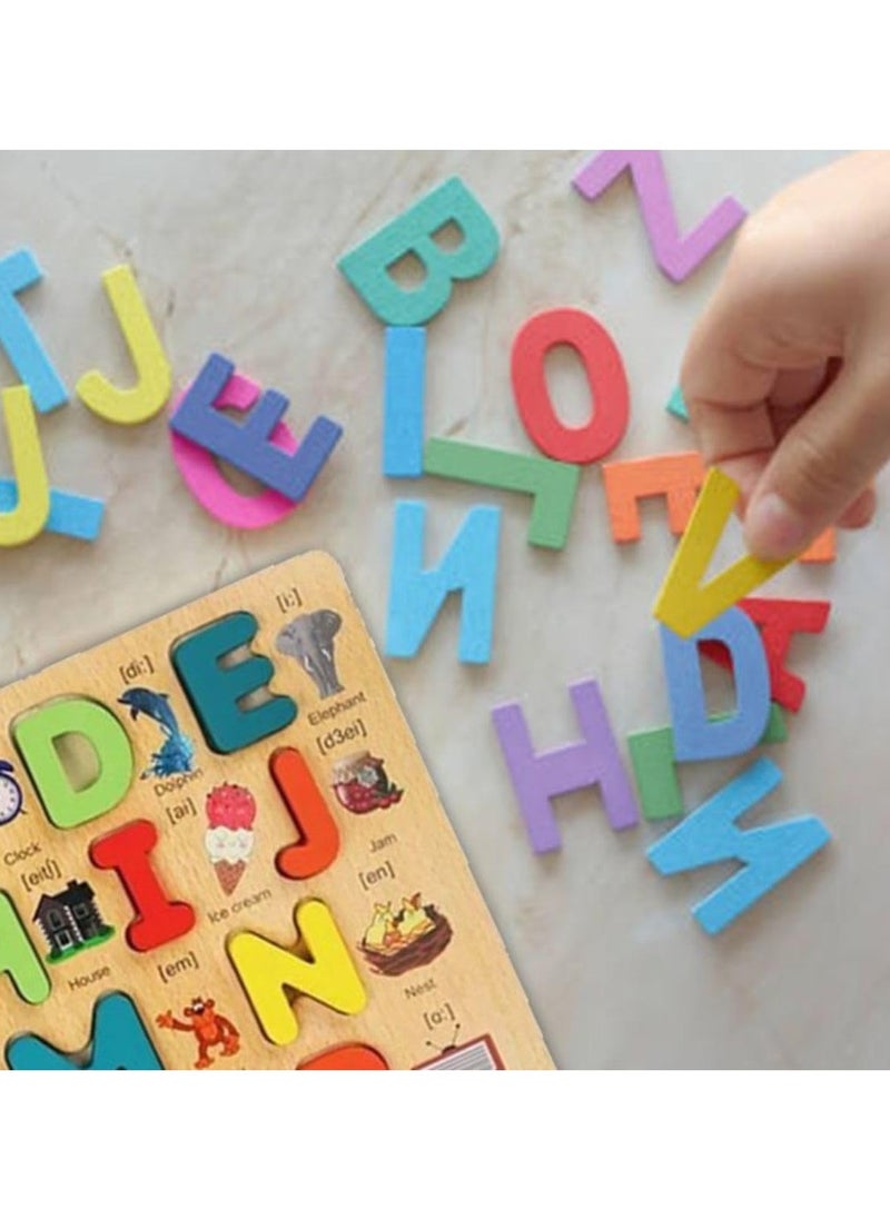 MARKQ Wooden Alphabet Puzzle Board [Uppercase Alphabet] – ABC Learning Toy with Letter Blocks- Jigsaw Board for Toddlers & Preschool Kids  - Image 2