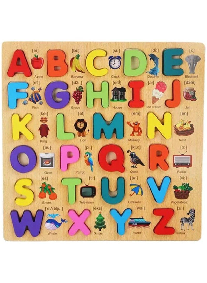 MARKQ Wooden Alphabet Puzzle Board [Uppercase Alphabet] – ABC Learning Toy with Letter Blocks- Jigsaw Board for Toddlers & Preschool Kids  - Image 1