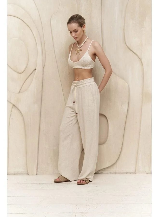 Rowena Rope-Detail Beige Pants.