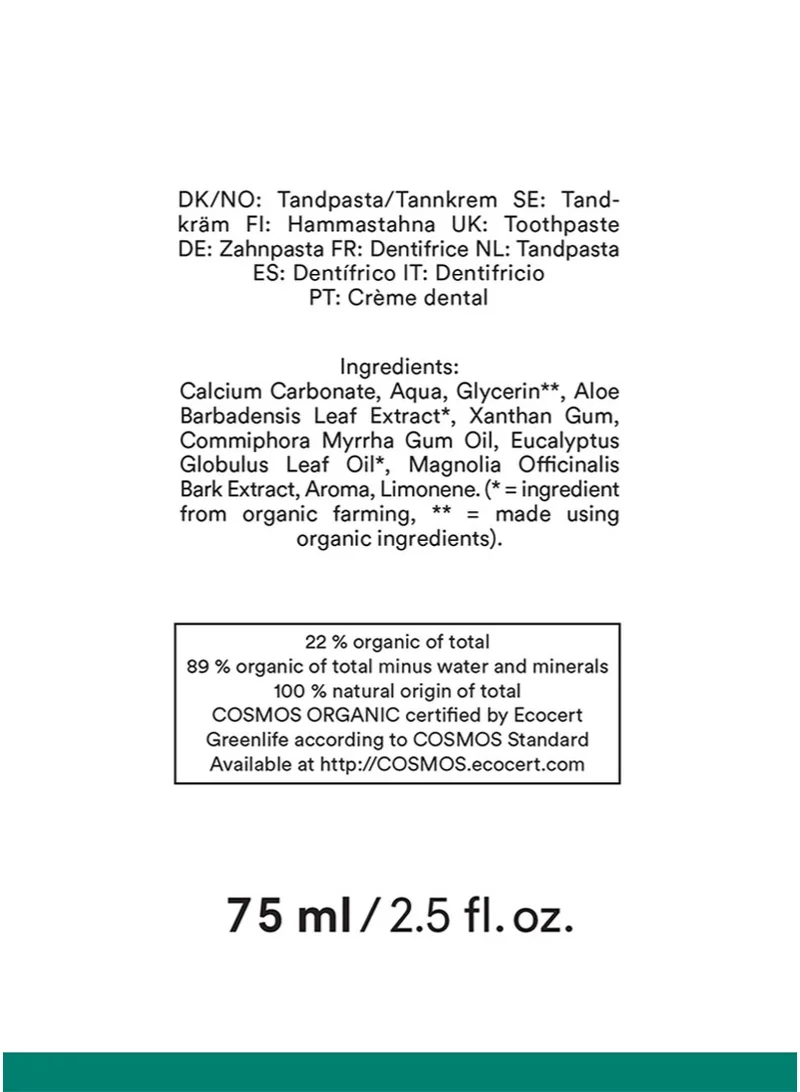 Urtekram Organic Eucalyptus Toothpaste, 75ml - Fluoride-Free, 100% Organic - Vegan, Natural Ingredients, Gentle Oral Care