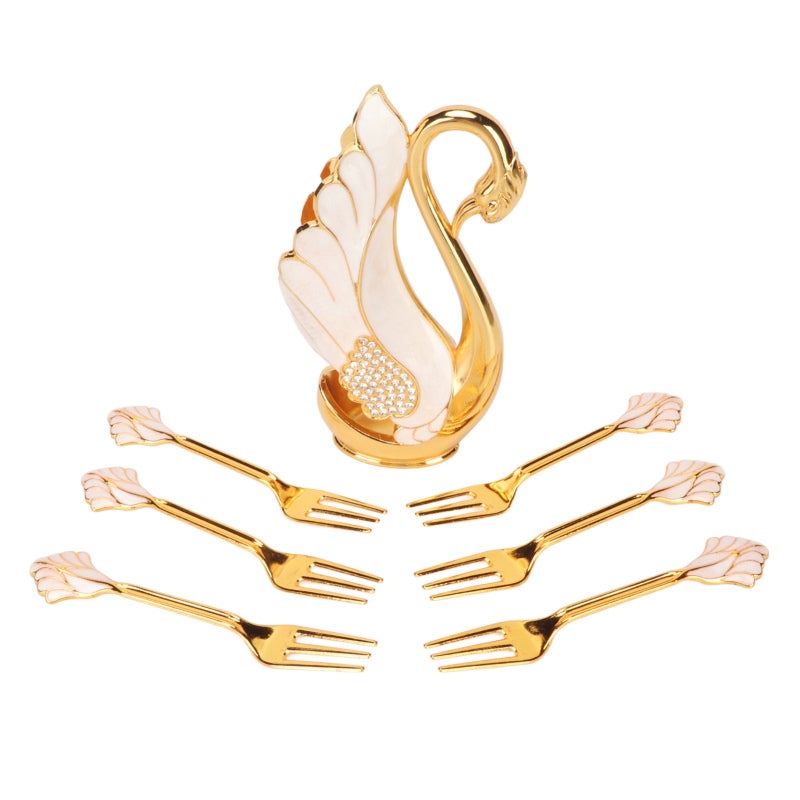 Gold Coffee Spoon Set: Large Golden White Alloy Cutlery With Smooth Edges - Unique Swan Utensil Holder For Home Bistros Bars Parties - Image 2