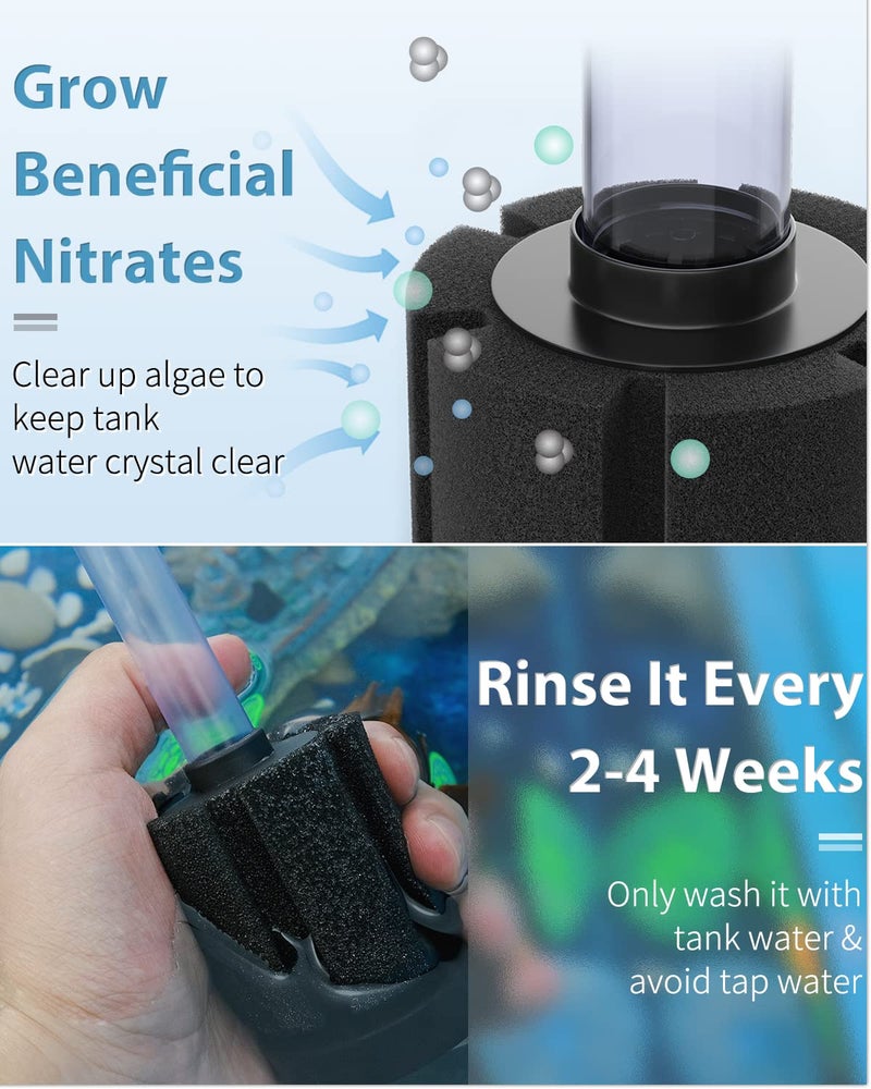 Pawfly Mini Aquarium Air Pump 15 GPH Quiet Oxygen Aerator Pump with Bracket Airline Tubing Bio Sponge Filter Air Stone Control Valve and Check Valve for 3-20 Gallon Nano Fish Tanks and Buckets - Image 3