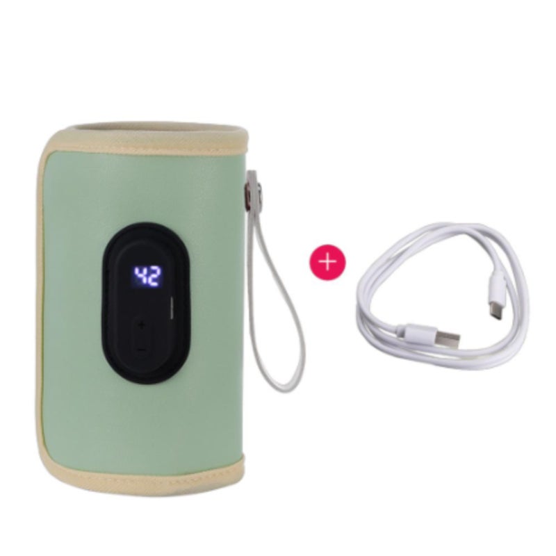 غطاء عازل حراري محمول لزجاجات USB، غطاء عازل حراري مع شاشة رقمية، أخضر - Image 1
