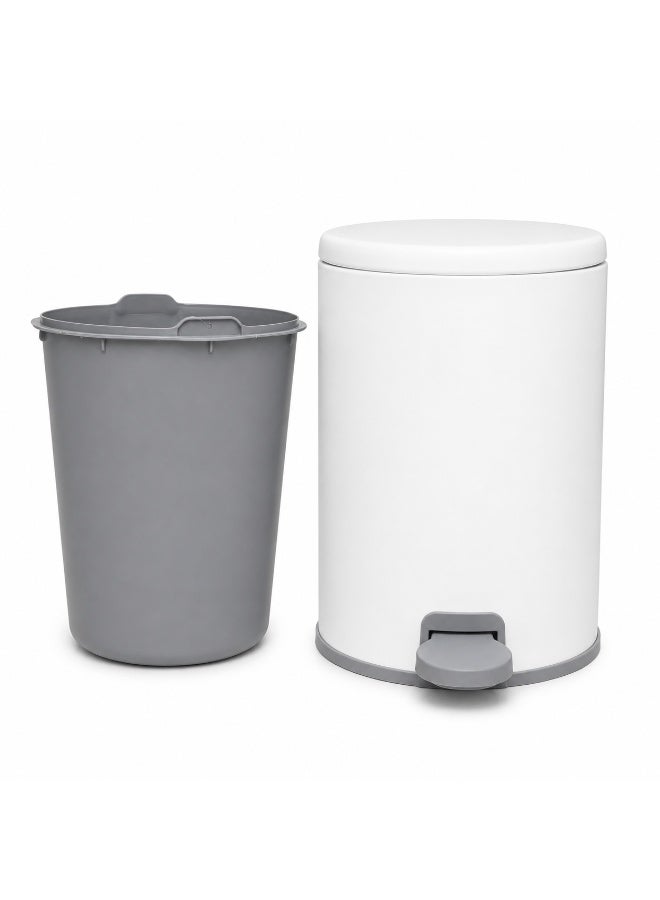 Primanova Stainless Steel Trash Bin 3 Liters Rust-Proof Foot Pedal Removable Inner Bucket for Bathroom Bedroom Office Ø20 × 26 cm (Matte White) - Image 3