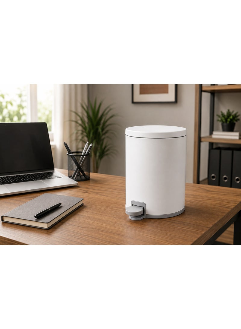 Primanova Stainless Steel Trash Bin 3 Liters Rust-Proof Foot Pedal Removable Inner Bucket for Bathroom Bedroom Office Ø20 × 26 cm (Matte White) - Image 5