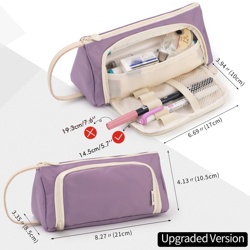 Pencil Case Large Capacity Up to 50 Pens with Durable Polyester Fabric Smooth Zipper - Multi-Function Pencil Case for School Supplies Travel Case Makeup Bag with Hand-Held Band, Purple - Image 5