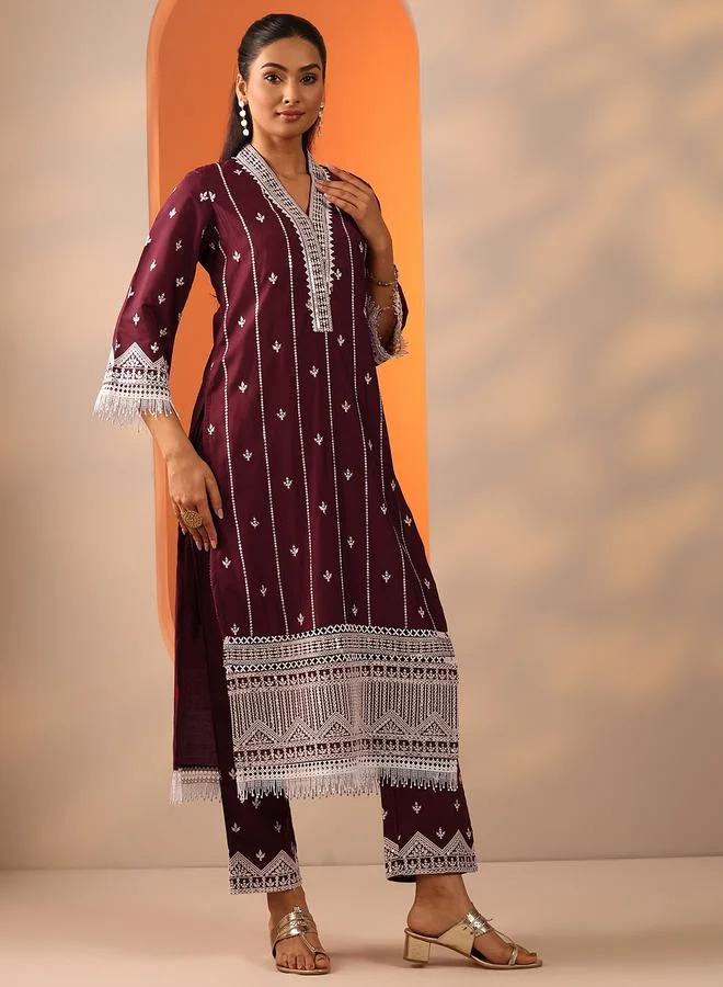 Libas Printed Silk Blend Straight Kurta, Trousers And Dupatta Set