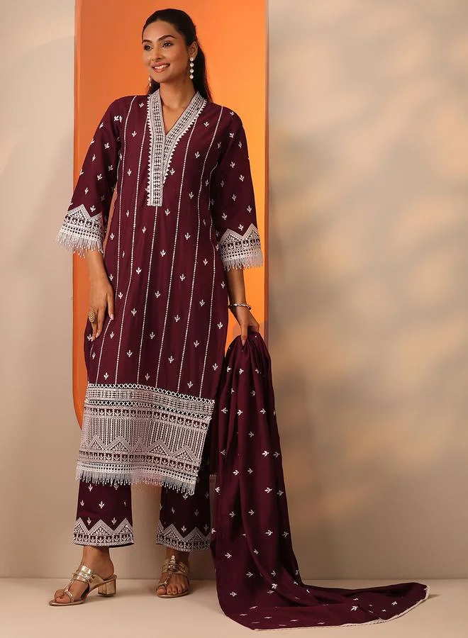 Libas Printed Silk Blend Straight Kurta, Trousers And Dupatta Set