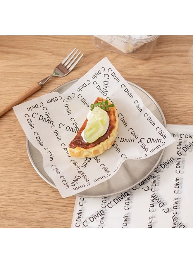 200 قطعة من ورق الشمع للطعام، بطانات سلال الطعام، أوراق تغليف مقاومة للدهون، ورق شواء، خلفية بيضاء مع نص فرنسي مطبوع. - Image 4