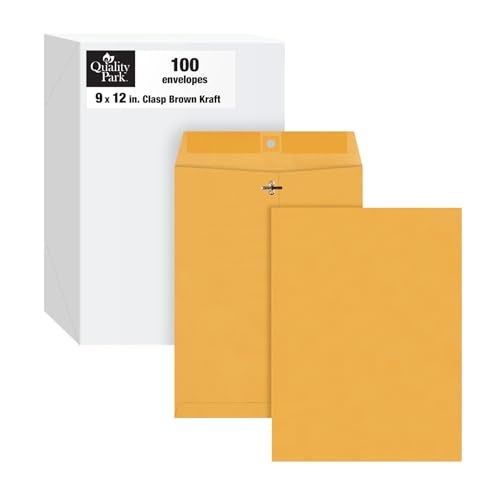 Quality Park 9 x 12 Clasp Envelopes, Clasp and Gummed Closures for Storing or Mailing, Extra Heavy-Duty 32 lb Kraft Paper, 100 per Box (QUA37790) - Image 1