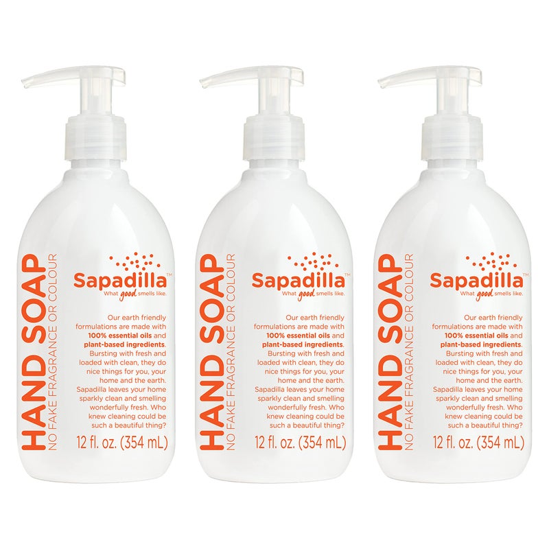 Sapadilla Liquid Hand Soap Grapefruit Bergamot Made with 100 Pure Essential Oil Blends Cleansing Moisturizing Aromatic Fragrant Hand Soap Plant Based Biodegradable 12 Ounce Pack of 3