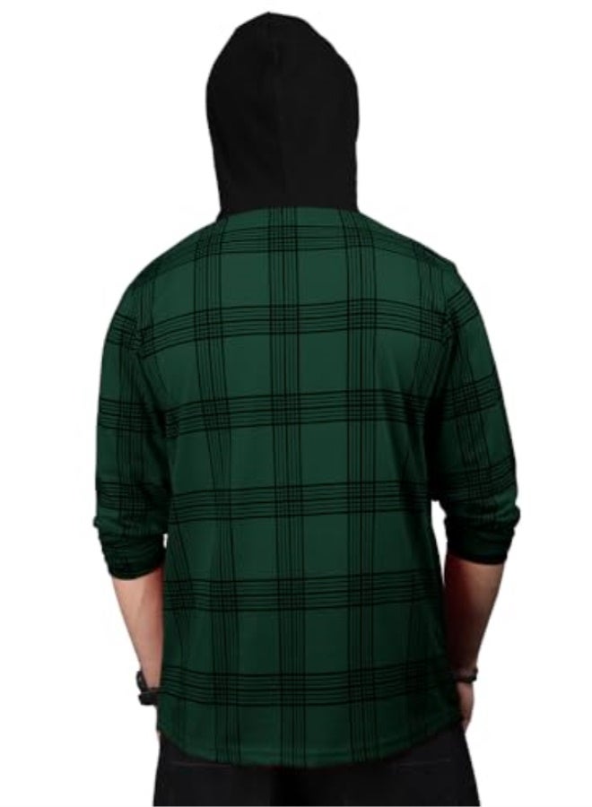eyebogler Mens Checkered Hooded Neck Full Sleeve T-Shirt - Image 2