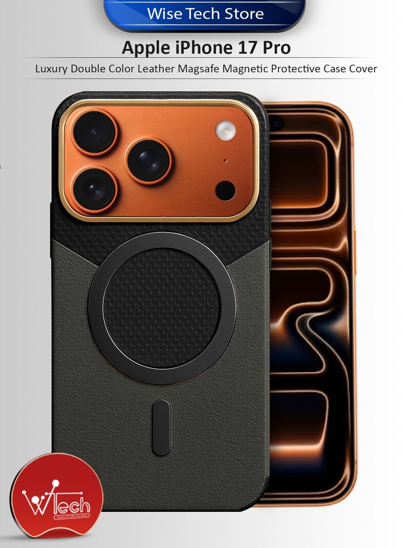 دبليو تيك غطاء حماية فاخرة من الجلد بلون مزدوج بحركة مغناطيسية Magsafe لهاتف آبل آيفون 17 برو 5G 2025 (MCMPMN) - أسود - Image 1