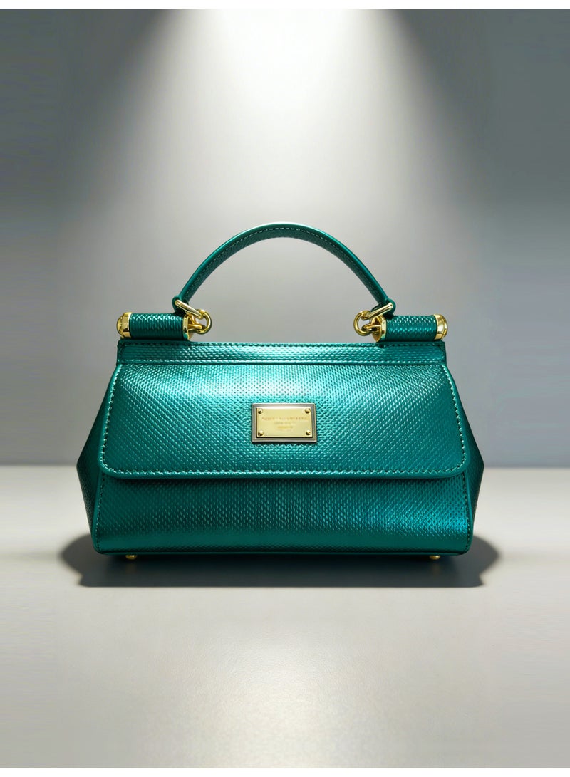 D&G DG BAG Green Dauphine Leather Mini Bag - Gold Metal Hardware, Signature Logo Plate, Top Handle & Convertible Strap, Luxury Structured Handbag for Daily & Formal Occasions - Image 1