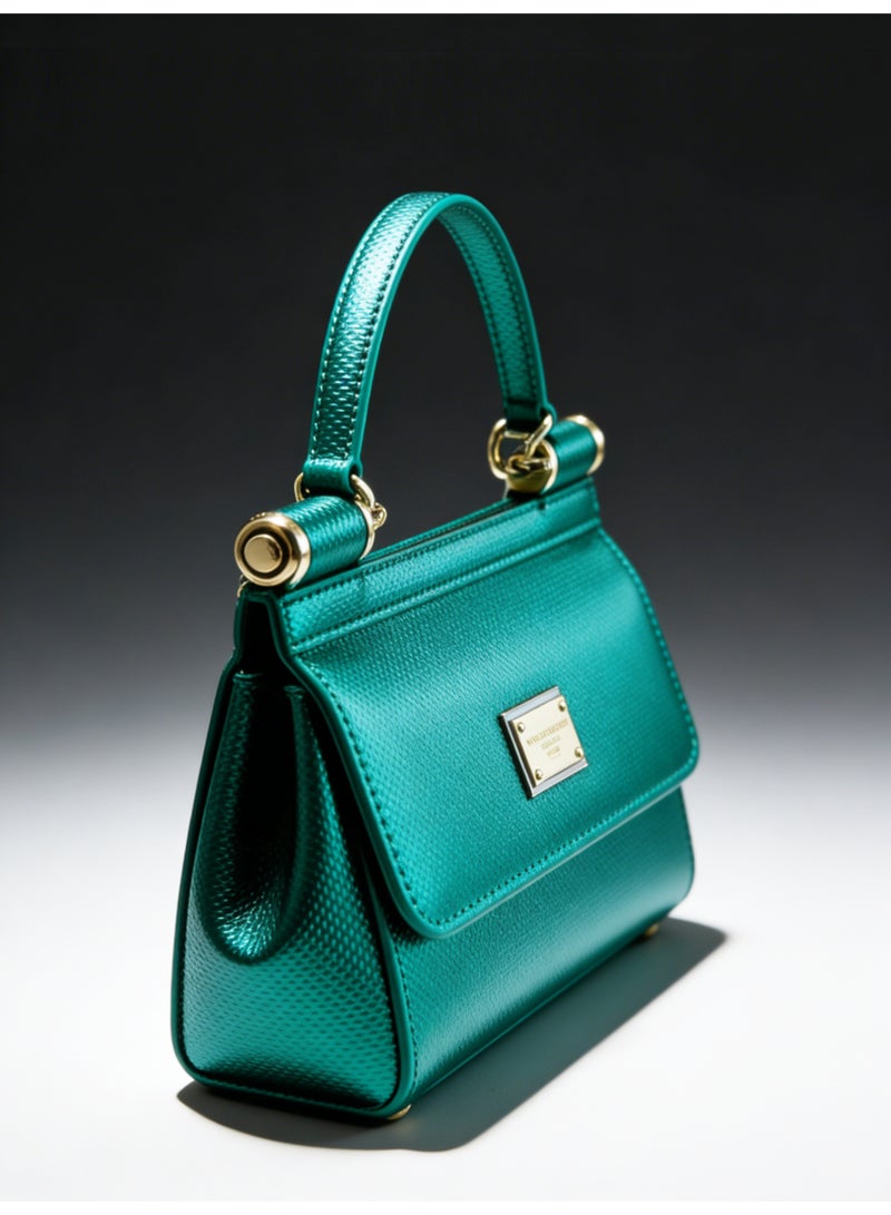 D&G DG BAG Green Dauphine Leather Mini Bag - Gold Metal Hardware, Signature Logo Plate, Top Handle & Convertible Strap, Luxury Structured Handbag for Daily & Formal Occasions - Image 2