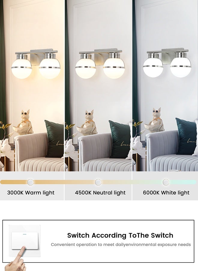 YATAI LIGHTING مصباح حائط مزدوج الكرة، ضوء زينة بلمسة كروم مصقول 2-ضوء متوافق مع LED E27، مصباح حائط قابل للتعتيم 3 ألوان للحمام، غرفة النوم، غرفة الملابس - Image 5