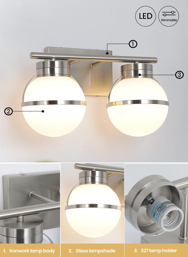 YATAI LIGHTING مصباح حائط مزدوج الكرة، ضوء زينة بلمسة كروم مصقول 2-ضوء متوافق مع LED E27، مصباح حائط قابل للتعتيم 3 ألوان للحمام، غرفة النوم، غرفة الملابس - Image 3