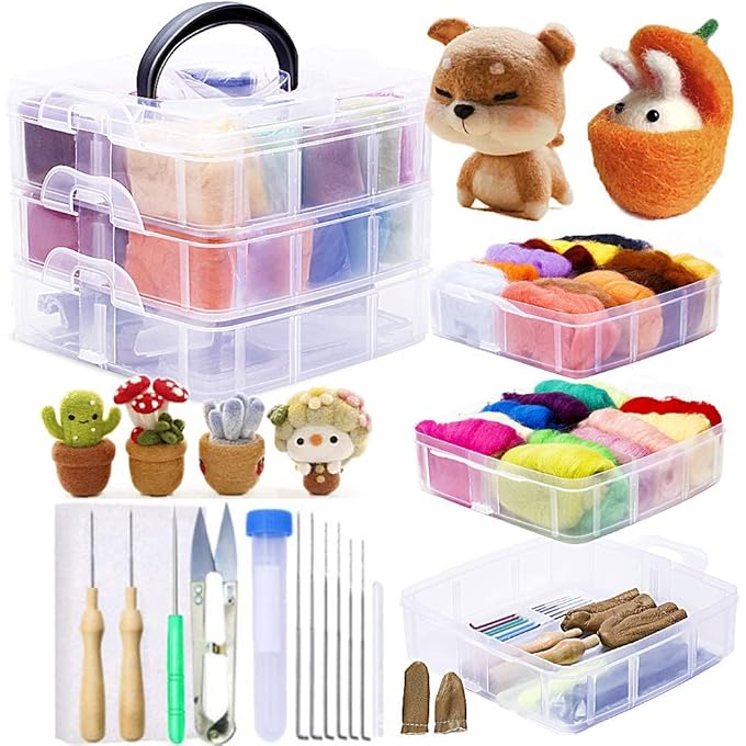 إكسفور طقم تلبيد إبرة ، صوف روفينج ، مجموعة كاملة من التلبيد بالإبرة مع أدوات ولوازم اللباد الأساسية مواد تلبيد رطبة من ألياف الصوف للمبتدئين