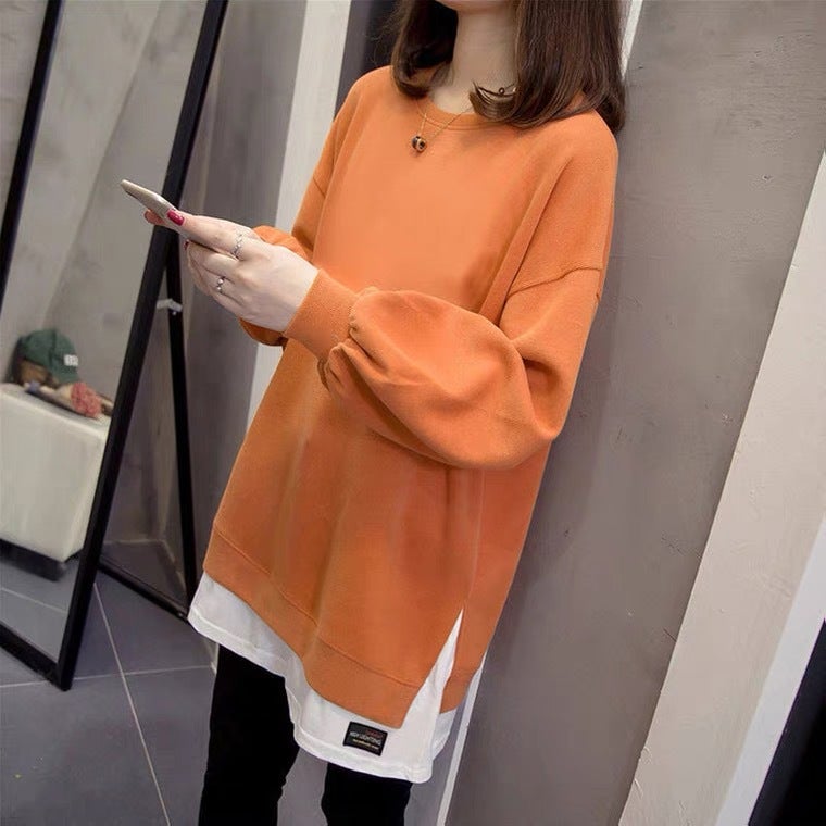 Large Size Chubby Girl Western-style Slimming Sweater Womens Loose Belly-covering Mid-length Base Shirt for Chubby Girls 2023 Spring Clothes Black - Image 3