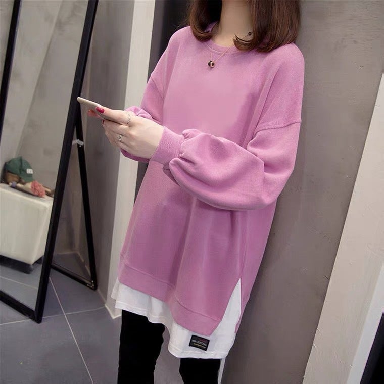 Large Size Chubby Girl Western-style Slimming Sweater Womens Loose Belly-covering Mid-length Base Shirt for Chubby Girls 2023 Spring Clothes Black - Image 5