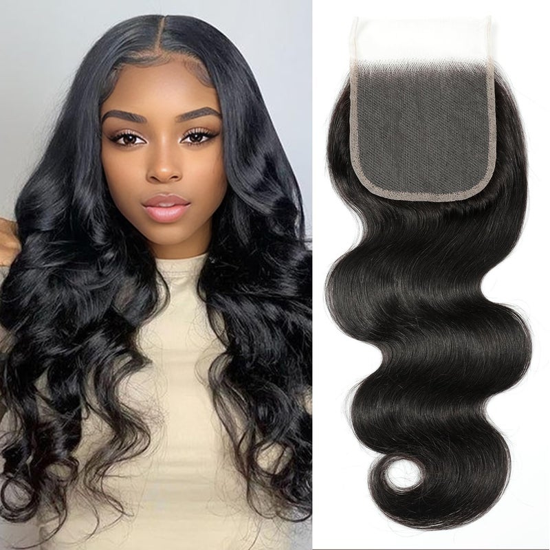 Selina Lace Closure 18 Inch Brazilian Body Wave Closure Free Part Lace Closure 4X4 Unprocessed Human Hair Natural Black Color Virgin Human Hair (18’’Body, Free part) - Image 1