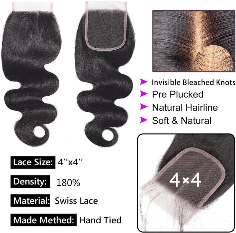 Selina Lace Closure 18 Inch Brazilian Body Wave Closure Free Part Lace Closure 4X4 Unprocessed Human Hair Natural Black Color Virgin Human Hair (18’’Body, Free part) - Image 2