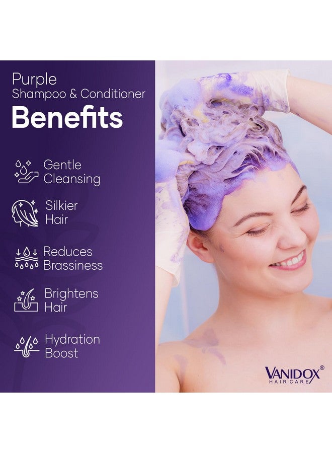 VANIDOX Sulfate Free Purple Shampoo and Conditioner Set for Grey and Silver Hair, Brass Toning Purple Shampoo Infused with Purple Pigment, Purple Shampoo for Gray Hair for Women (16 fl oz each) - Image 3