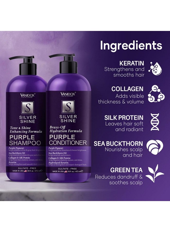 VANIDOX Sulfate Free Purple Shampoo and Conditioner Set for Grey and Silver Hair, Brass Toning Purple Shampoo Infused with Purple Pigment, Purple Shampoo for Gray Hair for Women (16 fl oz each) - Image 4