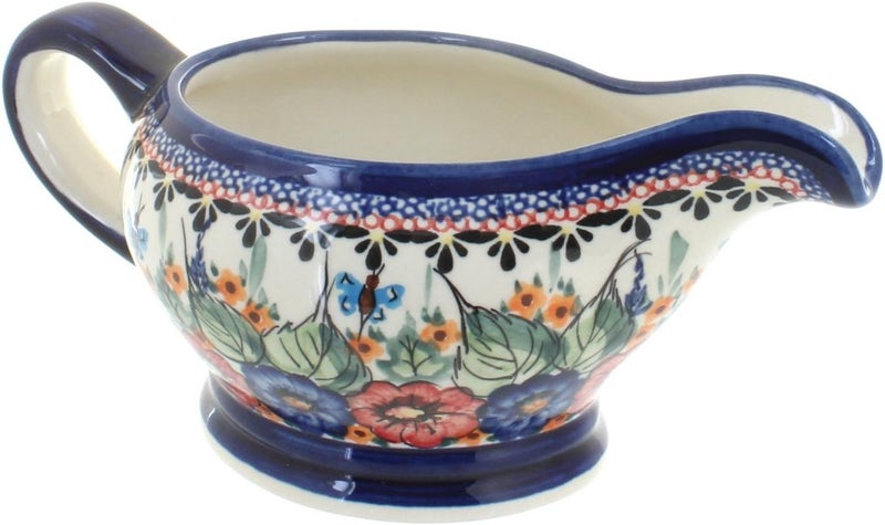 Blue Rose Pottery Blue Rose Polish Pottery Floral Butterfly Gravy Boat  - Image 1