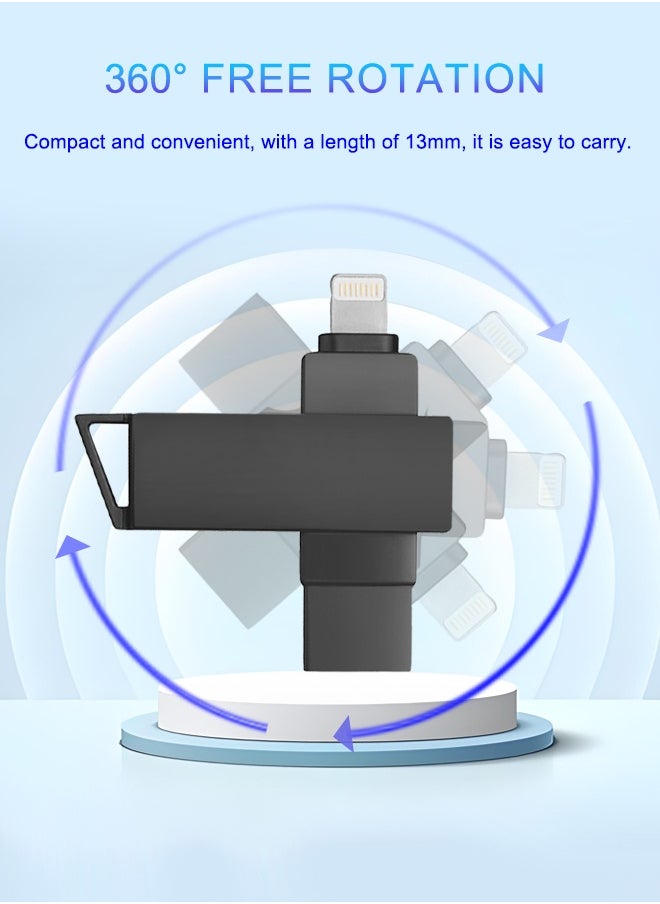 روكيو - محرك أقراص فلاش USB Lightning 2 في 1 بسعة 64 جيجابايت/128 جيجابايت، تخزين عالي السرعة، سرعة قراءة 60 ميجابايت في الثانية، سرعة كتابة 50 ميجابايت في الثانية، محرك أقراص USB 3.0 OTG عالي السرعة لأجهزة iPhone وiPad وأجهزة الكمبيوتر المحمولة وأجهزة الكمبيوتر المكتبية - Image 1