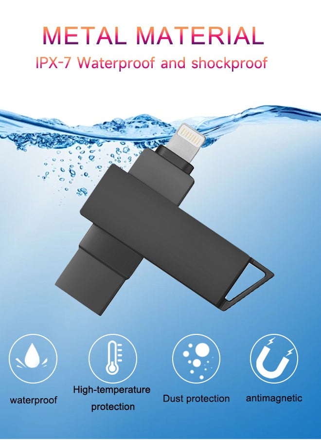 روكيو - محرك أقراص فلاش USB Lightning 2 في 1 بسعة 64 جيجابايت/128 جيجابايت، تخزين عالي السرعة، سرعة قراءة 60 ميجابايت في الثانية، سرعة كتابة 50 ميجابايت في الثانية، محرك أقراص USB 3.0 OTG عالي السرعة لأجهزة iPhone وiPad وأجهزة الكمبيوتر المحمولة وأجهزة الكمبيوتر المكتبية - Image 1