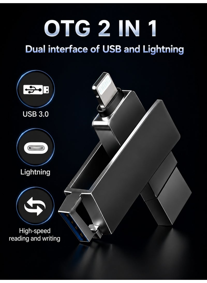 RUKYU USB Flash Drive for iPhone iPad, 64GB/128GB Lightning & USB 3.0 Memory Stick, External Storage Expansion, Photo & Video Backup, High-Speed Data Transfer for iOS, Windows & Mac - Image 2