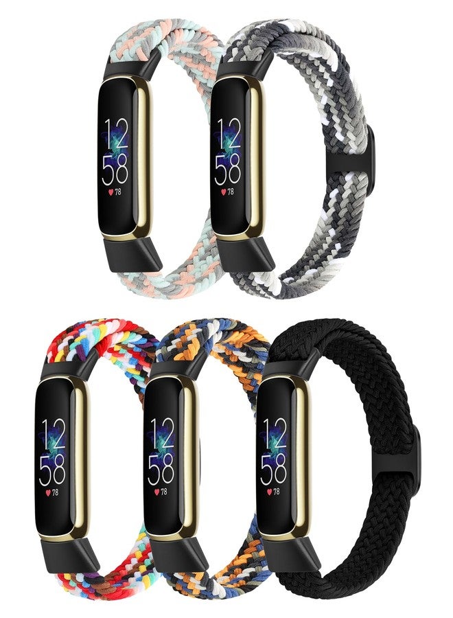 ShuYo Braided Stretchy Solo Loop Compatible for Fitbit Luxe Bands for Women Men, Nylon Elastic Straps Wristbands for Fitbit Luxe, 5 Packs B - Image 1